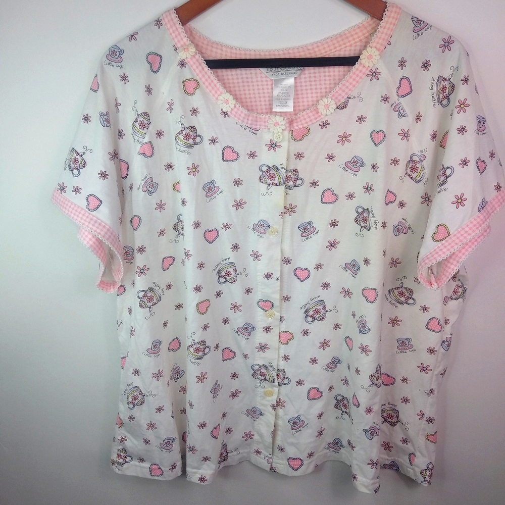 True Colors 2X Hearts Tea Kettle Sleep Pink White Top Plus